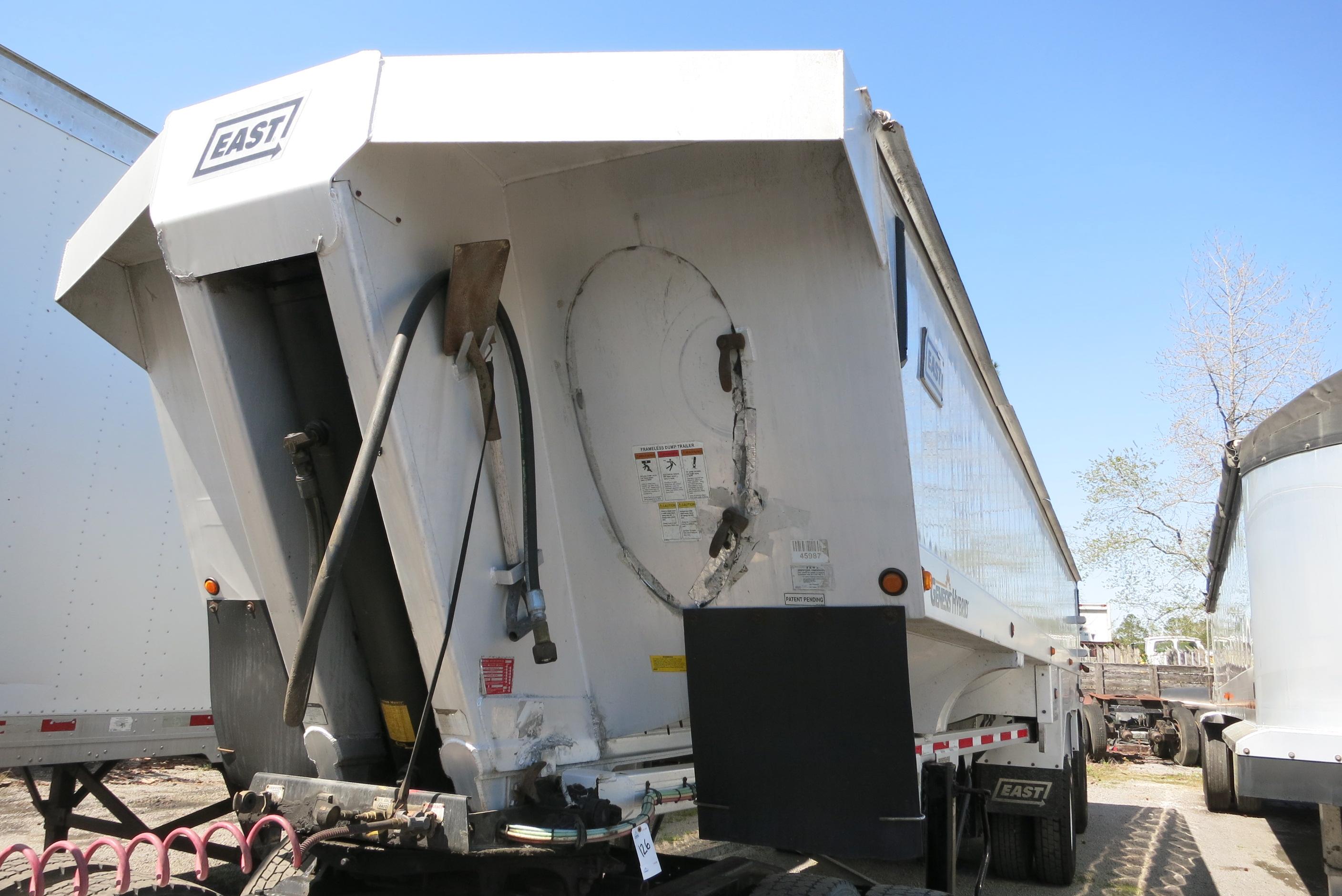 2011 EAST GENESIS HYBRID ALUMINUM FRAMELESS DUMP TRAILER, 34', SPREAD AXLE, ROLLOVER COVER