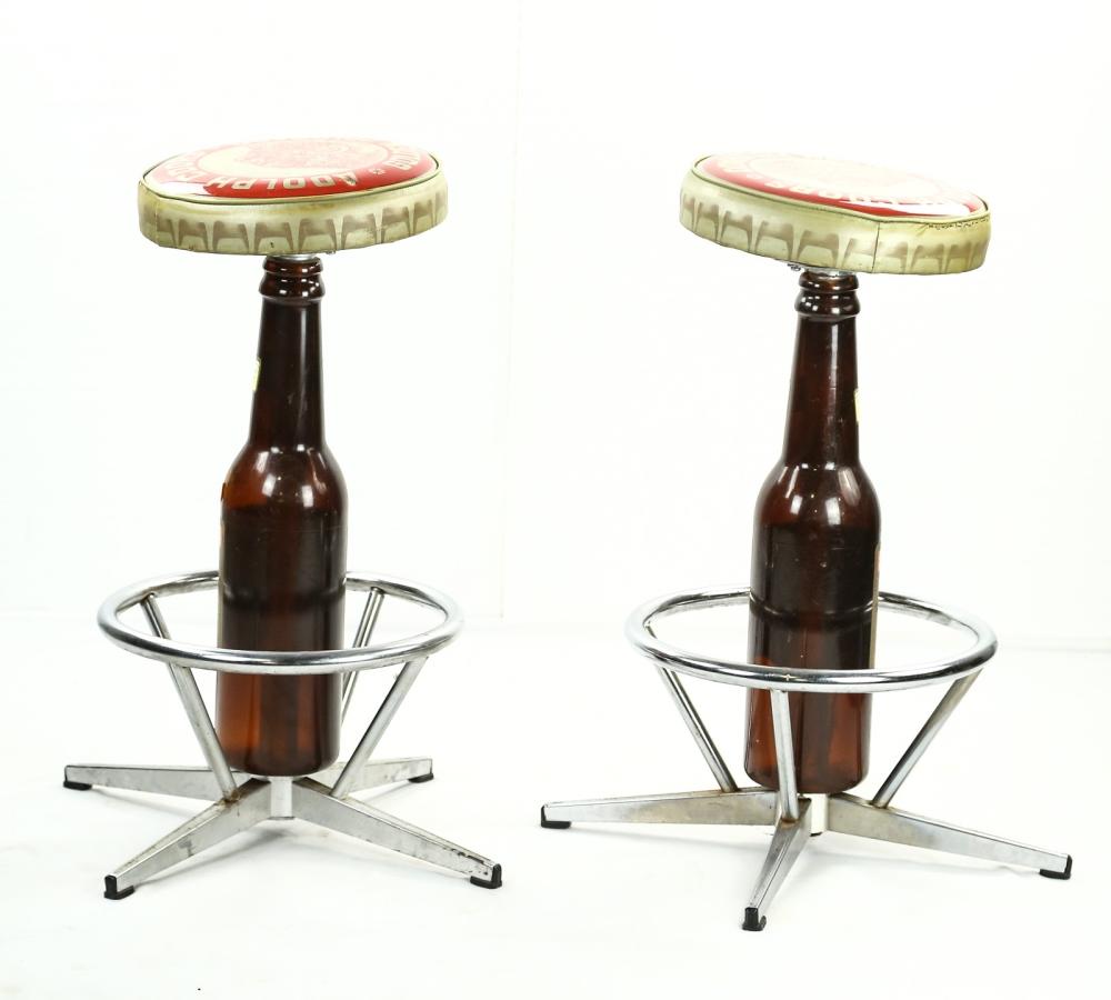 Pair Coors Beer Bottle Bar Stools
