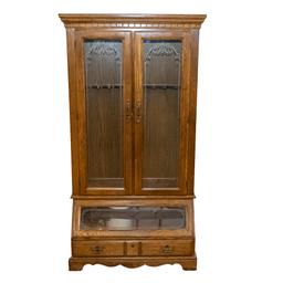 Lighted Wood and Glass 9-Gun Display Cabinet