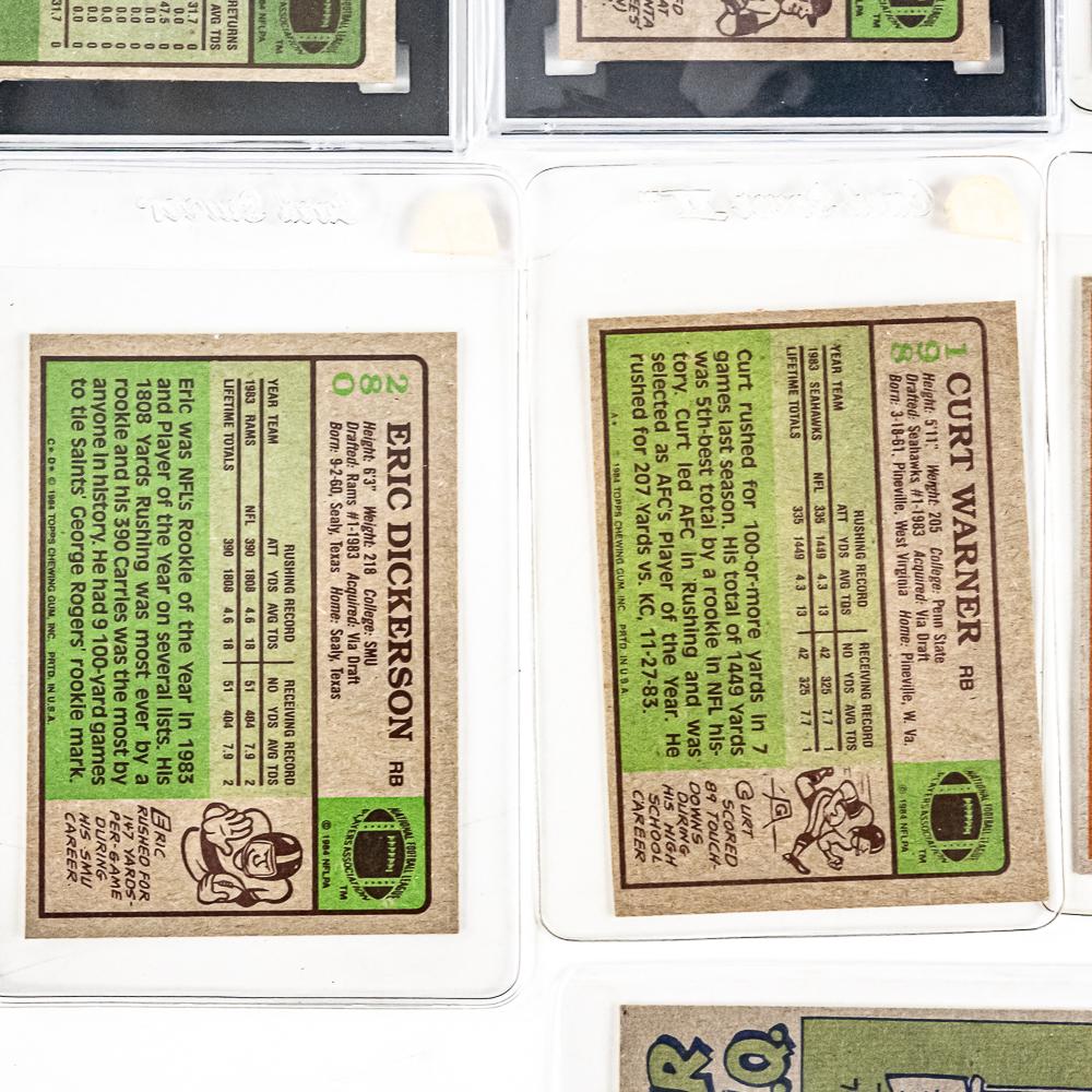 84 Topps Elway SGC 7 84 Topps Payton SGC 8 Warner+