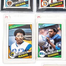 84 Topps Elway SGC 7 84 Topps Payton SGC 8 Warner+