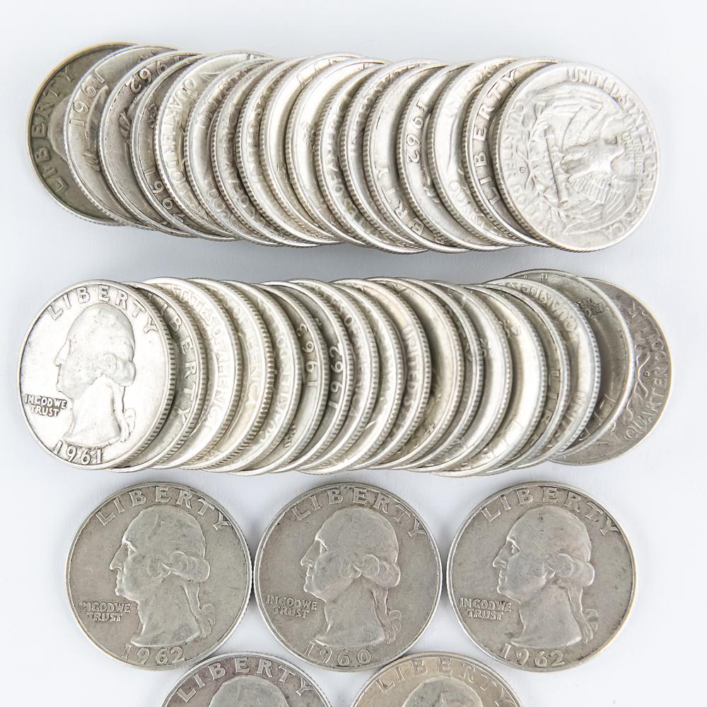 (40) Assorted 1960-1964 Washington Silver Quarters