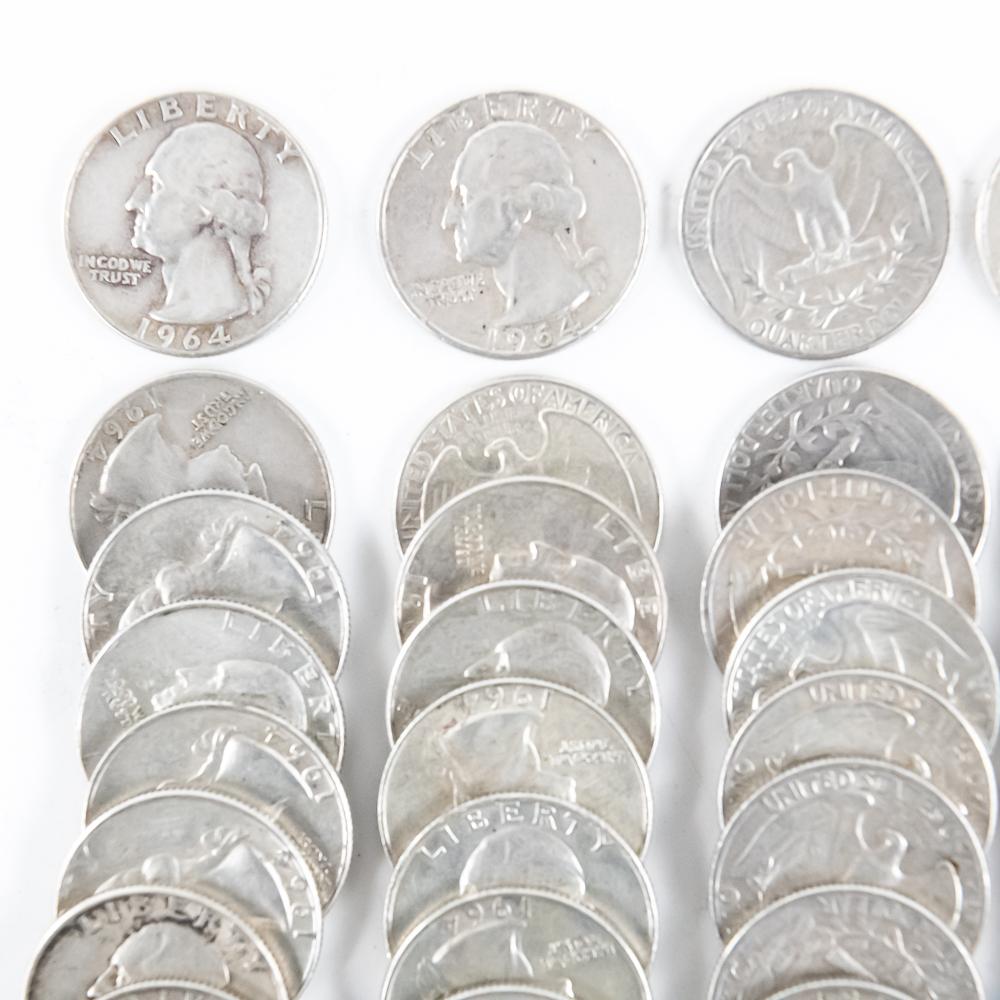 (40) 1964 Washington 90% Silver Quarters 25C