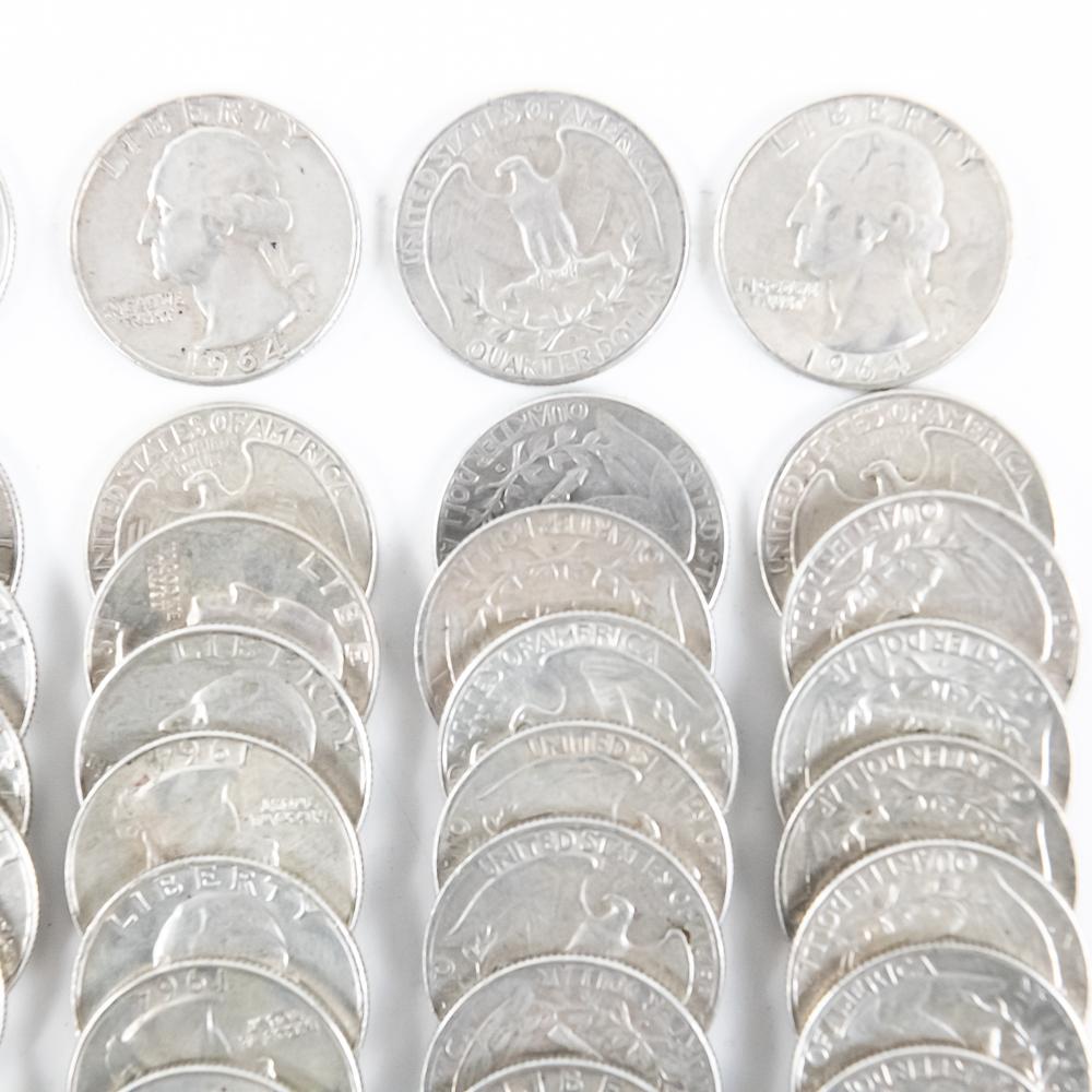 (40) 1964 Washington 90% Silver Quarters 25C