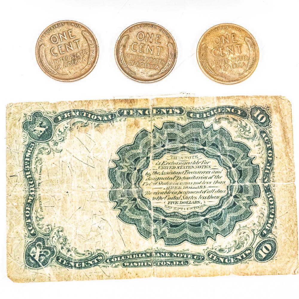 10C Frctional Currency & Teens 20s 30s Wheat Cents