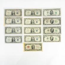 Assorted $1,$2, $5 & $10 FRN Bills & Silver Certs