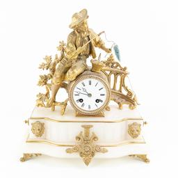 J Marti Medaille Gilt Boy Fishing Mantle Clock