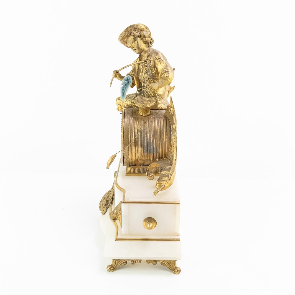 J Marti Medaille Gilt Boy Fishing Mantle Clock