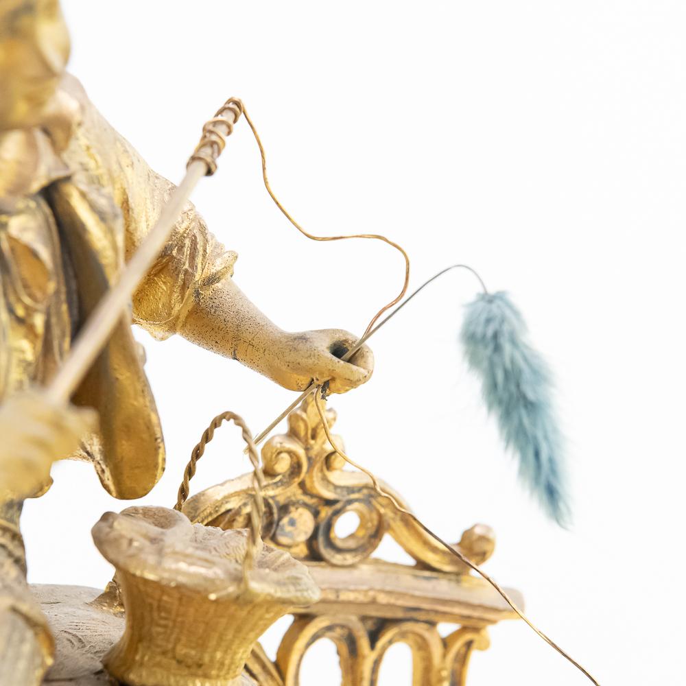 J Marti Medaille Gilt Boy Fishing Mantle Clock