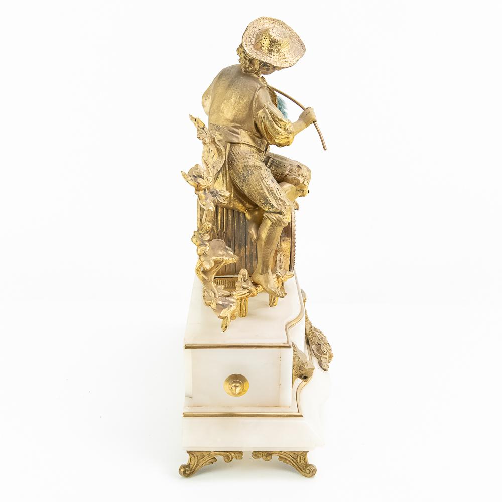 J Marti Medaille Gilt Boy Fishing Mantle Clock