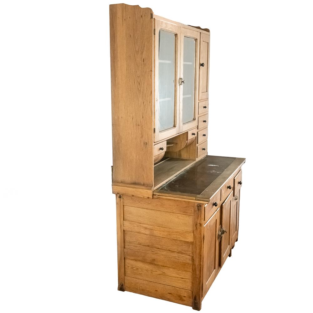Antique Two Part Hoosier Oak Cabinet