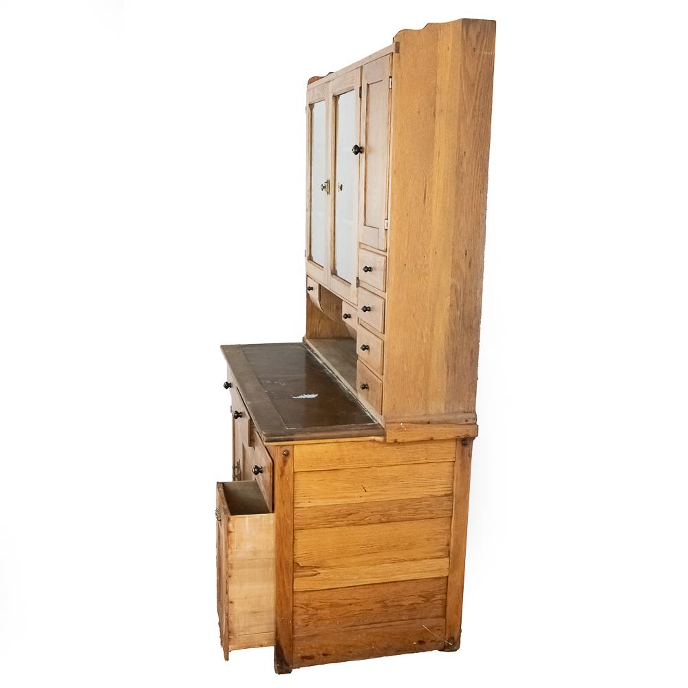 Antique Two Part Hoosier Oak Cabinet