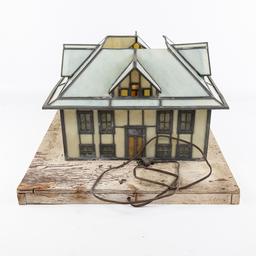 Folk Art Light Up Leaded Glass Display House