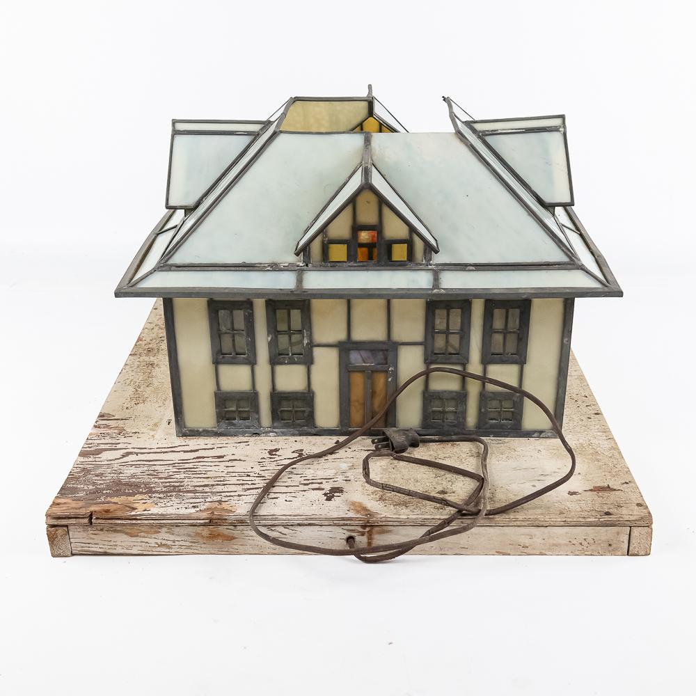 Folk Art Light Up Leaded Glass Display House