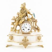 J Marti Medaille Gilt Boy Fishing Mantle Clock