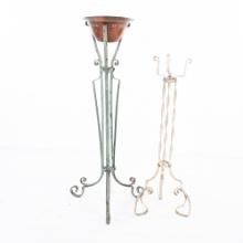 Lot of 3: 2 Iron Flower Pot Stands & Copper Pot