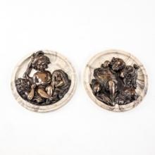Pair of 1848 E.W. Wyon Bronze on Marble Plaques