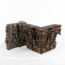 (2) Lrg Hand Carved Wood Column Toppers