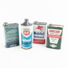 (4) Vintage Outboard Motor Oil Cans