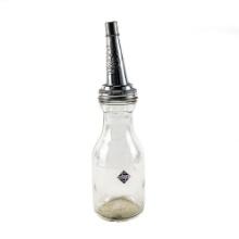 Skelly Quart Glass Oil Jar w/ Metal Nozzle & Cap