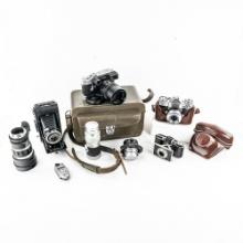 4 Cameras with case & 3 lenses Leica, Kodak, Zeiss