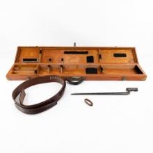 Wooden Rifle Case, Gun Belt And Bayonet
