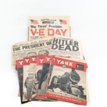WWII Newspapers-Hitler, FDR DEAD! V-E Day & More