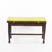 Antique Oak Piano Bench w Green Velvet Cover
