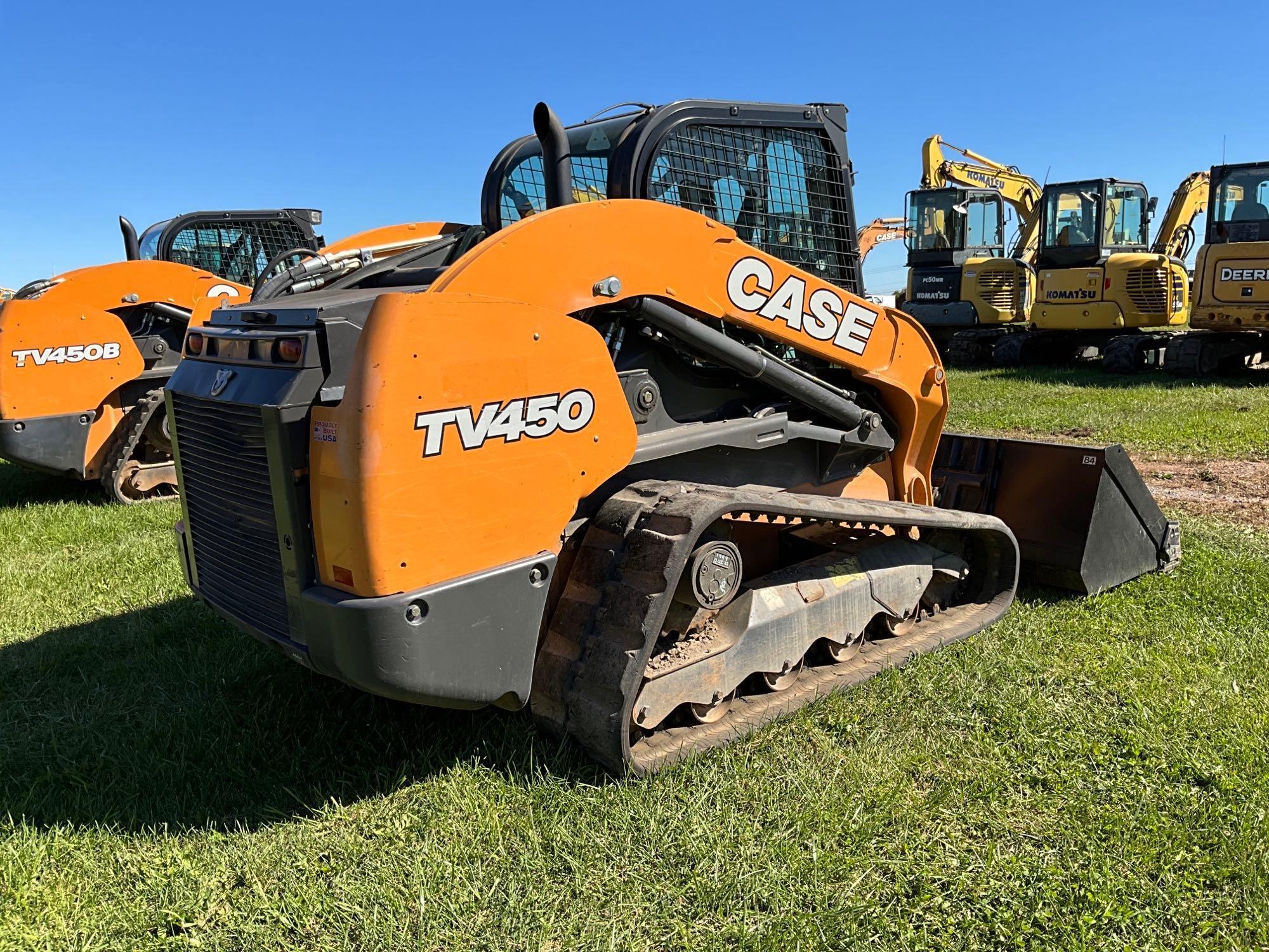 Case TV450, Cab, Heat, AC, Hyd Quick Attach, Aux Hyd, Rubber Tracks, 84" GP Bucket, ISO/H Controls,