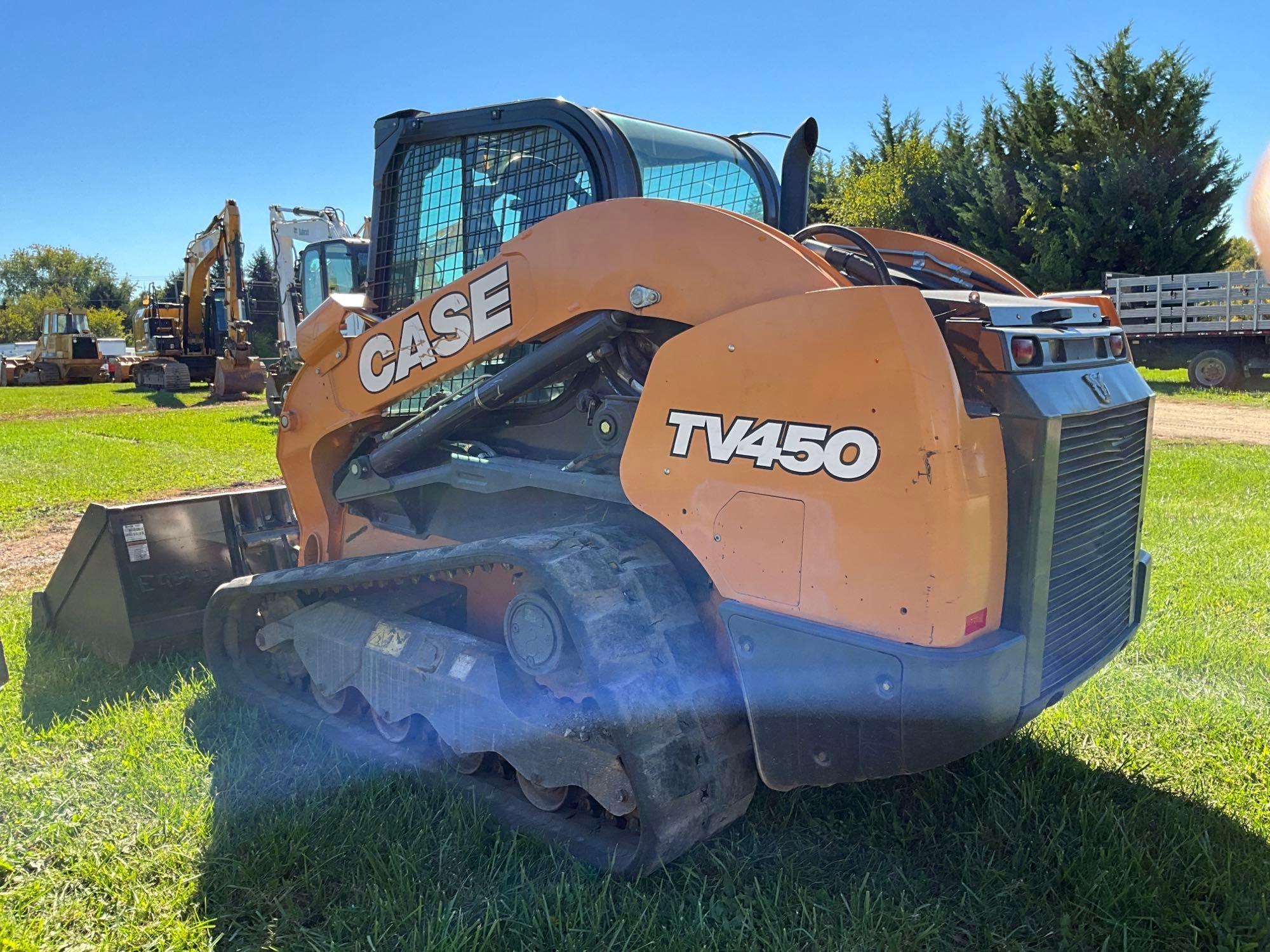 Case TV450, Cab, Heat, AC, Hyd Quick Attach, Aux Hyd, Rubber Tracks, 84" GP Bucket, ISO/H Controls,