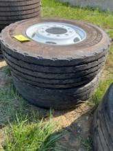 (2) 315/80R22.5 Road Tractor Tires on Rims
