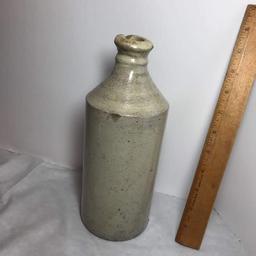Early Pottery Bottle with Pour Spout Signed on Bottom