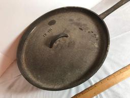 Vintage Cast Iron Footed 12” Long Handled Frying Pan with Heavy Lid