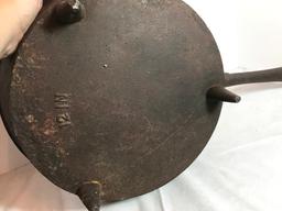 Vintage Cast Iron Footed 12” Long Handled Frying Pan with Heavy Lid