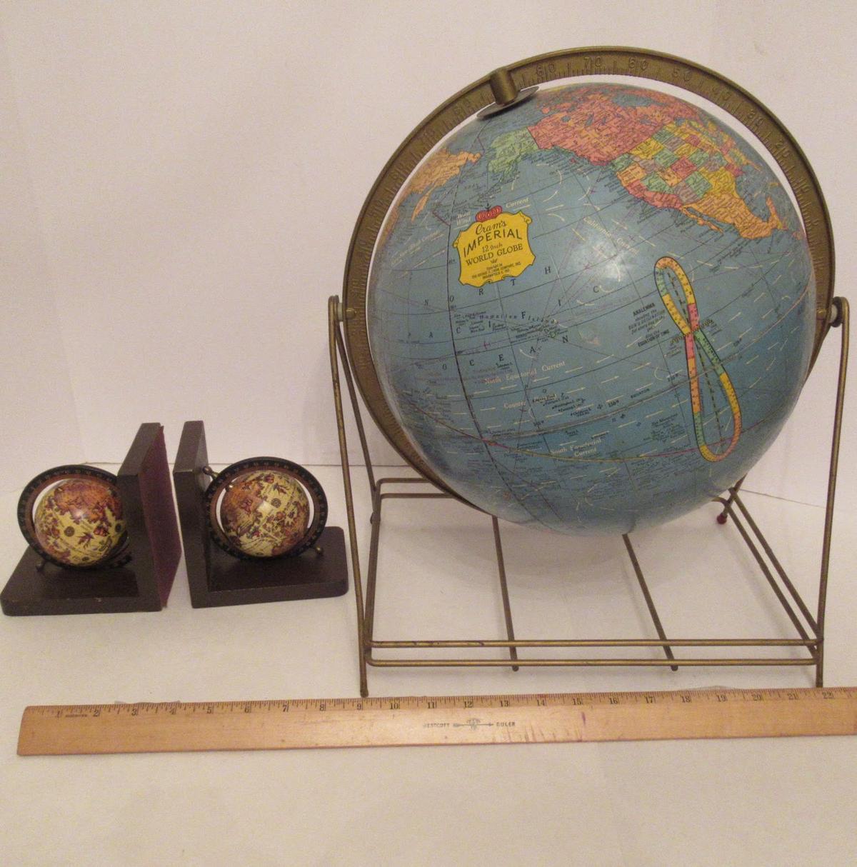 Vintage 12" Globe on Stand & Bookend Globes