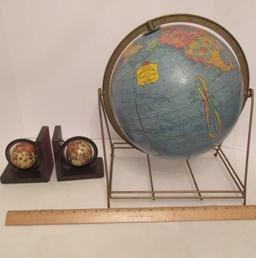 Vintage 12" Globe on Stand & Bookend Globes