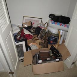Contents of Closet - Frames, Collectibles, Linens & More, Some New - See Photo
