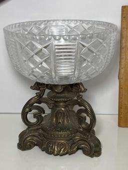 Nice Large Centerpiece with Brass/Bronze Base & Large Glass Bowl