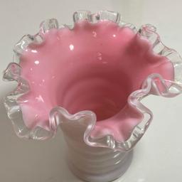 Fenton Silver Crest White Vase with Pink Overlay