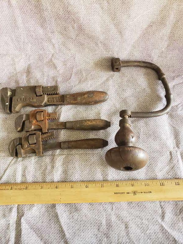 Lot of 4 Vintage Wood Handle Tools