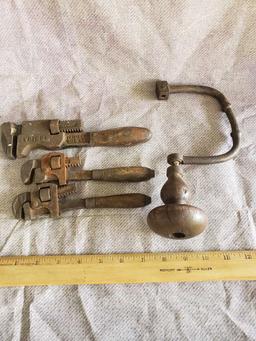 Lot of 4 Vintage Wood Handle Tools