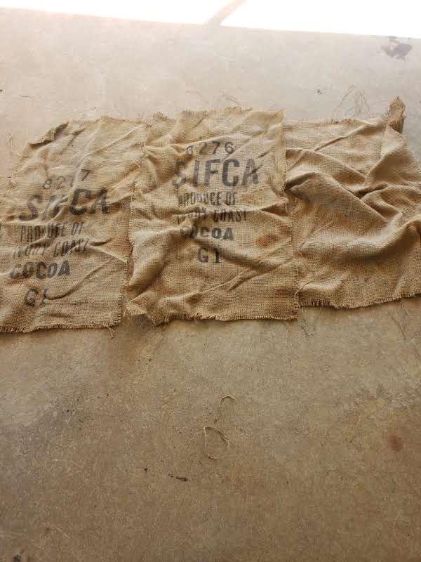 3 Pieces Of Vintage Burlap Cocoa Bags