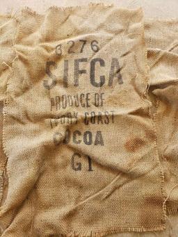 3 Pieces Of Vintage Burlap Cocoa Bags