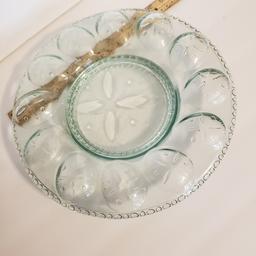 Longaberger Aqua Glass Deviled Egg Serving Plate