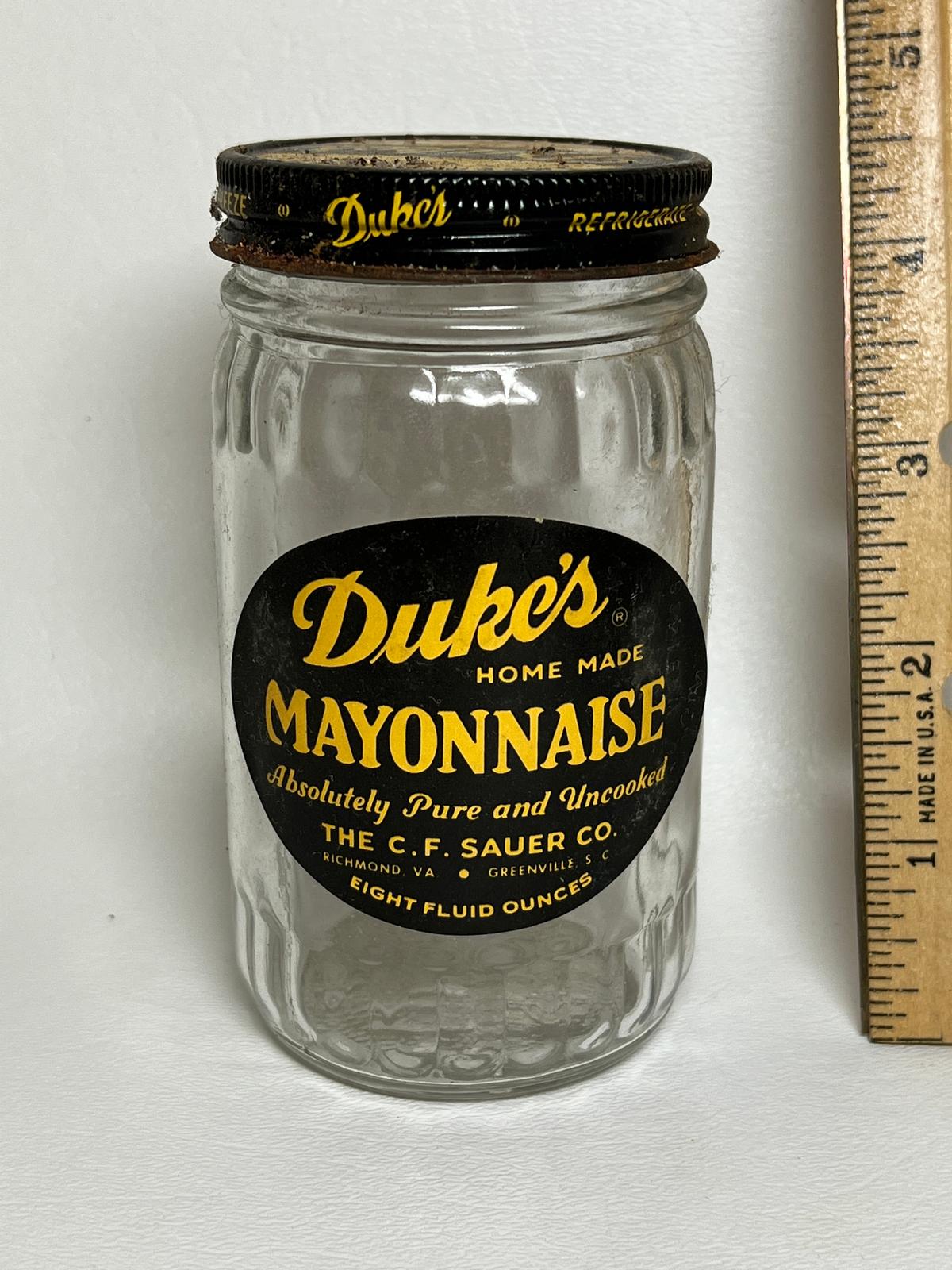 Vintage Duke’s Mayonnaise 8 oz. Jar with Original Lid