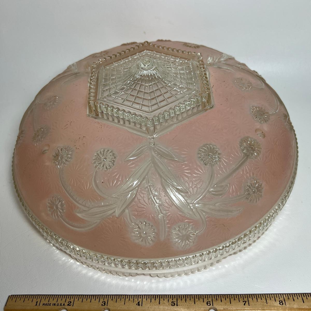 Beautiful Pink & Clear Glass Ceiling Shade with Embossed Floral Design
