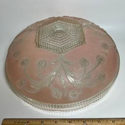 Beautiful Pink & Clear Glass Ceiling Shade with Embossed Floral Design
