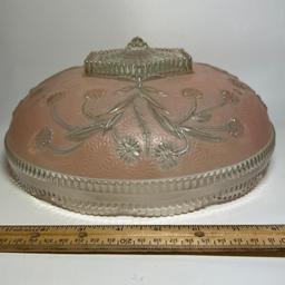 Beautiful Pink & Clear Glass Ceiling Shade with Embossed Floral Design