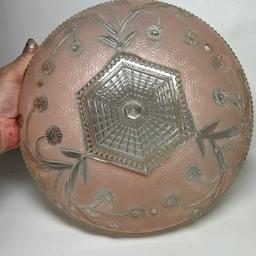 Beautiful Pink & Clear Glass Ceiling Shade with Embossed Floral Design