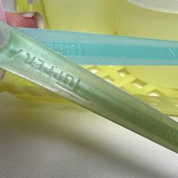 Early Tupperware Tray, Stackable Cups w/Lids, Measuring Spoons & Utensils